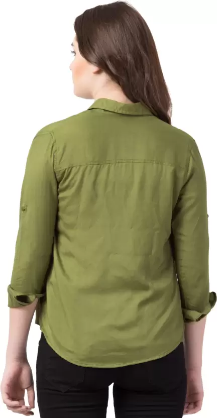 Women Regular Fit Solid Spread Collar Casual Shirt